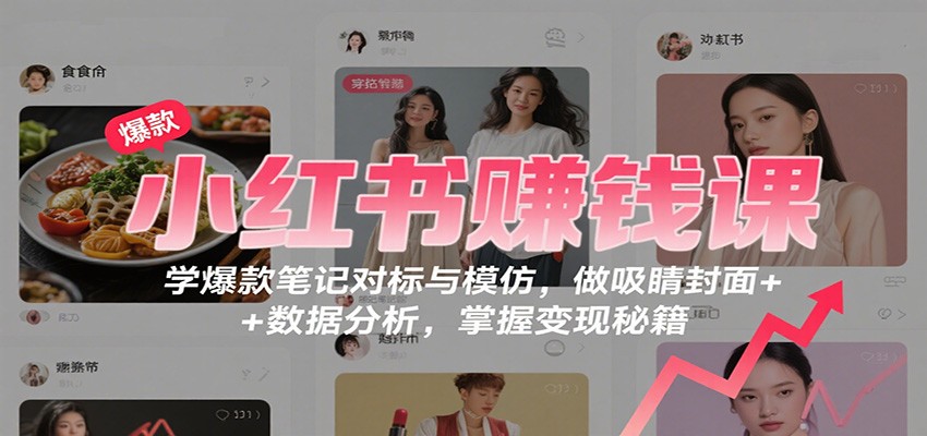 小红书赚钱课：学爆款笔记对标与模仿，做吸睛封面 + 数据分析，掌握变现秘籍-禾谷轻创网