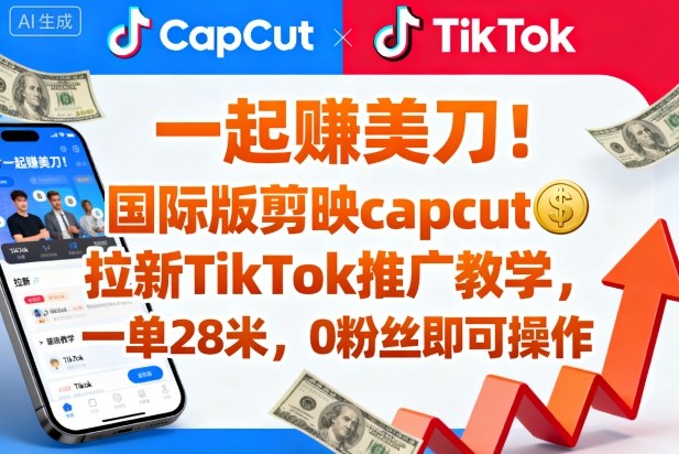 一起賺美刀！国际版剪映capcut拉新TikTok推广教学，一单28米，0粉丝即可操作(附推广入口和教学)-禾谷轻创网