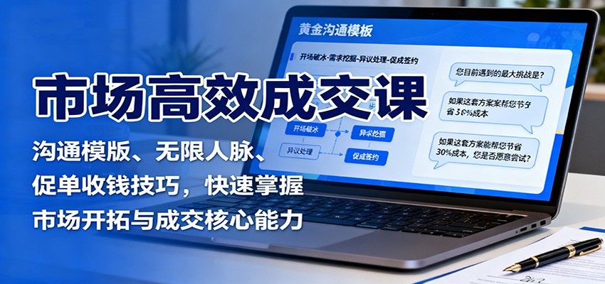 市场高效成交课：沟通模版、无限人脉、促单收钱技巧，快速掌握市场开拓与成交核心能力-禾谷轻创网