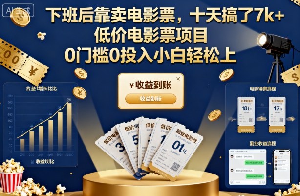 下班后靠卖电影票，十天搞了7k+，低价电影票项目，0门槛0投入小白轻松上手【揭秘】-禾谷轻创网