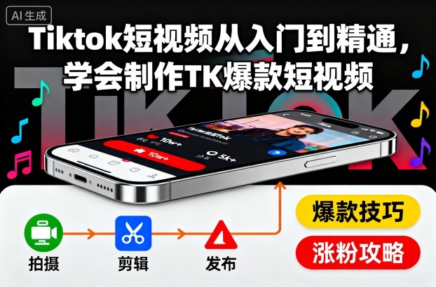 Tiktok短视频从入门到精通，学会制作TK爆款短视频-禾谷轻创网