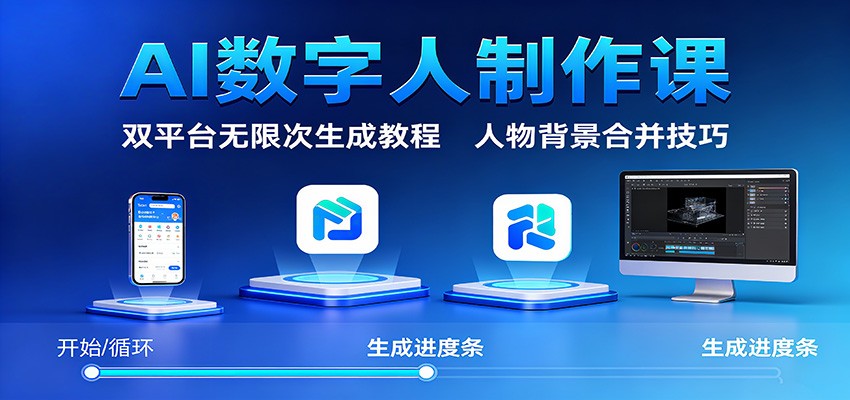 AI数字人制作课：双平台无限次生成教程，人物背景合并技巧-禾谷轻创网