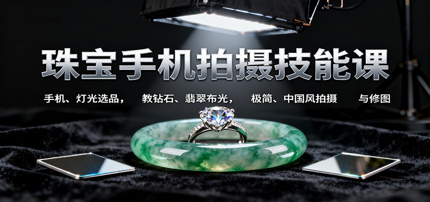 珠宝手机拍摄技能课:手机、 灯光选品，教钻石、翡翠布光，极简、中国风拍摄与修图-禾谷轻创网