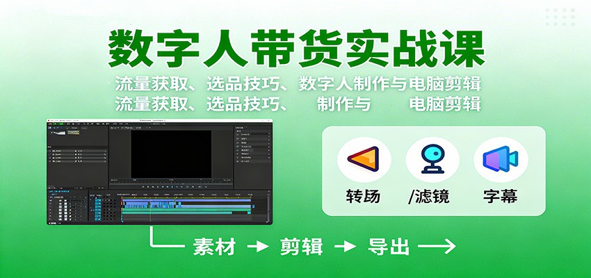 数字人变现实战课：流量获取、选品技巧、数字人制作与电脑剪辑-禾谷轻创网