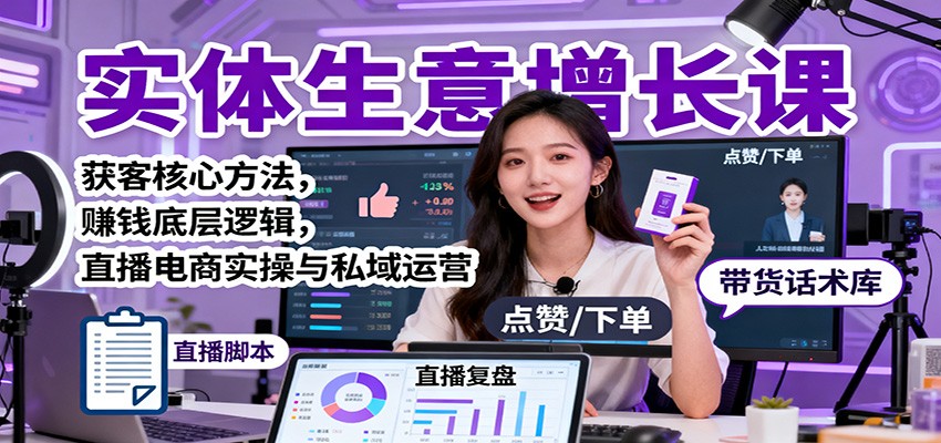 实体生意增长课：获客核心方法，赚钱底层逻辑，直播电商实操与私域运营-禾谷轻创网