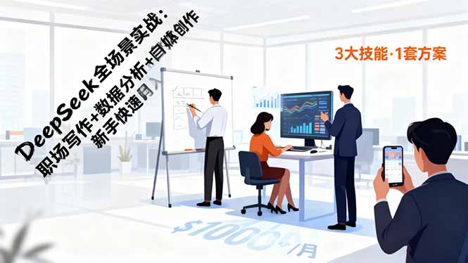 DeepSeek全场景实战：职场写作+数据分析+自媒体创作，新手快速月入过万-禾谷轻创网