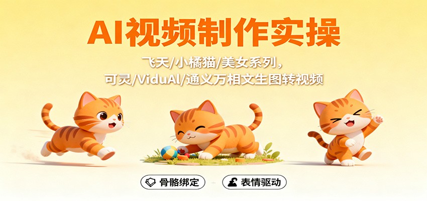 AI视频制作实操，飞天/小橘猫/美女系列，可灵/ViduAl/通义万相文生图转视频-禾谷轻创网