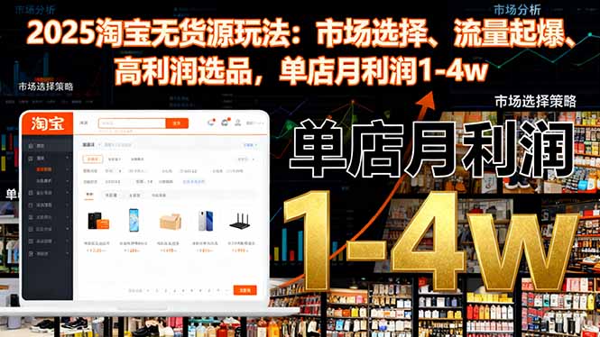2025淘宝无货源玩法：市场选择、流量起爆、高利润选品，单店月利润1-4w-禾谷轻创网