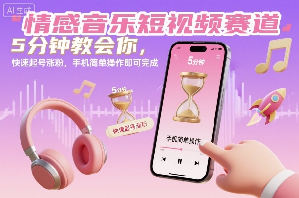 情感音乐短视频赛道，5分钟教会你，快速起号涨粉，手机简单操作即可完成-禾谷轻创网