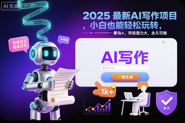 2025最新AI写作项目，小白也能轻松玩转，一单1k+，市场潜力大，永久可做-禾谷轻创网