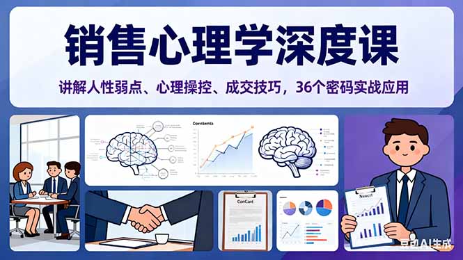 销售心理学深度课，讲解人性弱点、心理操控、成交技巧，36个密码实战应用-禾谷轻创网