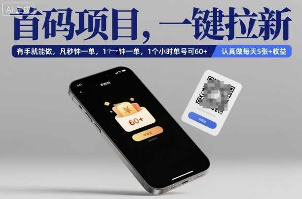 首码项目，一键拉新，有手就能做，几秒钟一单，1个小时单号可60+，认真做每天5张+收益【揭秘】-禾谷轻创网