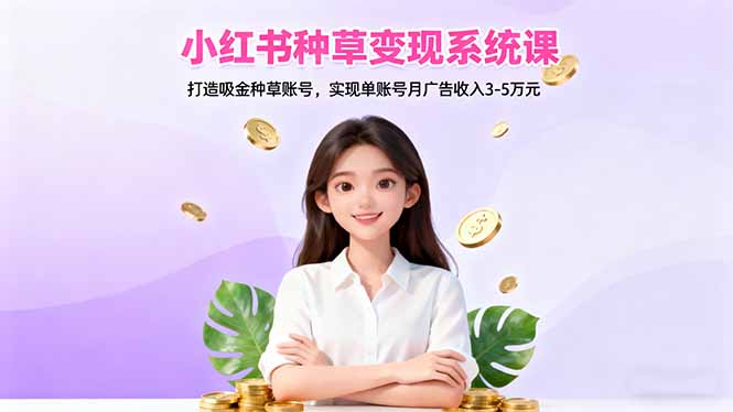 小红书种草变现系统课：打造吸金种草账号，实现单账号月广告收入3-5万元-禾谷轻创网