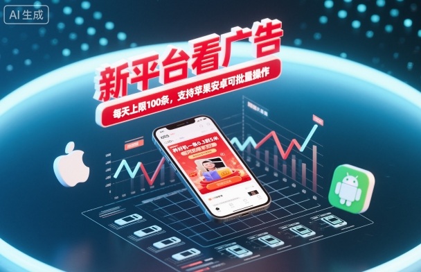 新平台看广告，养好机一条0.3到5米，每天上限100条，支持苹果安卓可批量操作-禾谷轻创网