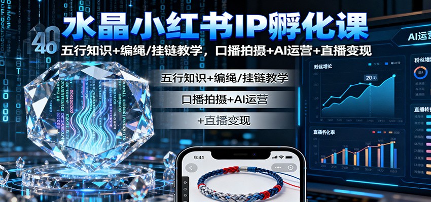 水晶小红书IP孵化课：五行知识+编绳/挂链教学，口播拍摄+AI运营+直播变现-禾谷轻创网