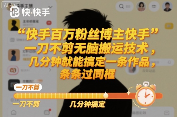快手百万粉丝博主快手一刀不剪无脑搬运技术，几分钟就能搞定一条作品，条条过同框-禾谷轻创网