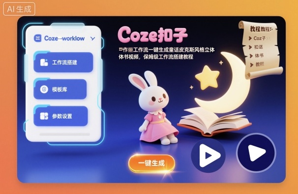 Coze扣子工作流一键生成童话皮克斯风格立体书视频，保姆级工作流搭建教程-禾谷轻创网