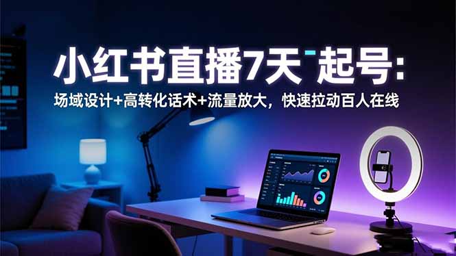 小红书直播7天起号：场域设计+高转化话术+流量放大，快速拉动百人在线-禾谷轻创网