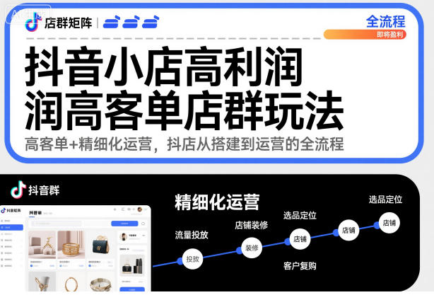 抖音小店高利润高客单店群玩法，高客单+精细化运营，抖店从搭建到运营的全流程-禾谷轻创网