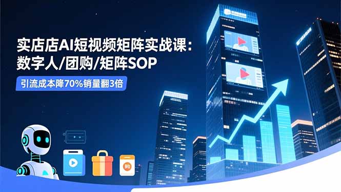 实体店AI短视频矩阵实战课：数字人/团购/矩阵SOP，引流成本降70%销量翻3倍-禾谷轻创网
