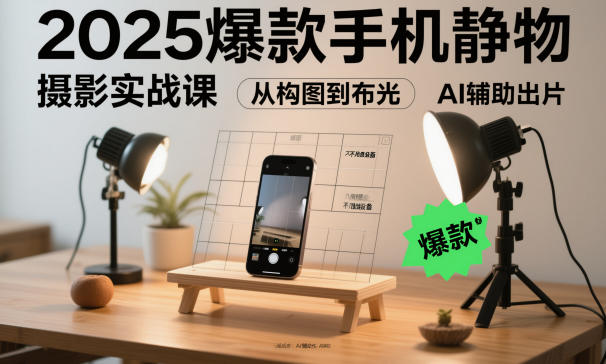 2025爆款手机静物摄影实战课，从构图到布光，不用贵设备，AI辅助出片-禾谷轻创网