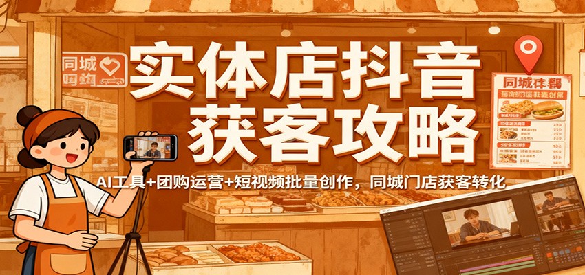实体店抖音获客攻略：AI工具+团购运营+短视频批量创作，同城门店获客转化-禾谷轻创网