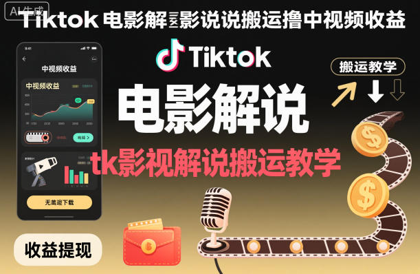 Tiktok电影解说搬运撸中视频收益，tk影视解说搬运教学-禾谷轻创网