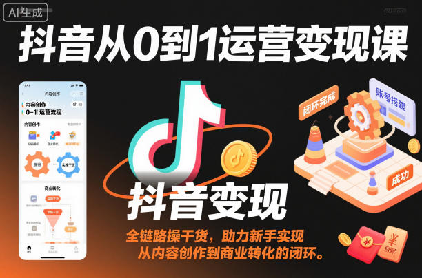 抖音从0到1运营变现课，全链路实操干货，助力新手实现从内容创作到商业转化的闭环-禾谷轻创网