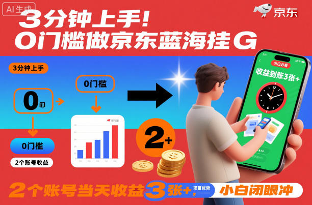 3分钟上手！0门槛做京东蓝海全自动掘金，2个账号当天收益3张+，小白闭眼冲【揭秘】-禾谷轻创网