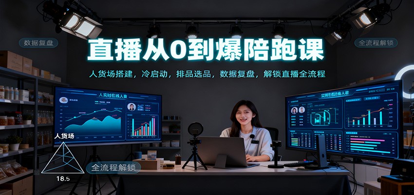 直播从0到爆陪跑课：人货场搭建，冷启动，排品选品，数据复盘，解锁直播全流程-禾谷轻创网