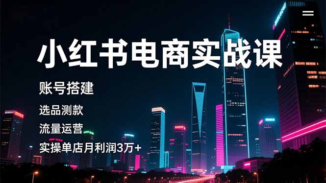 小红书电商实战课，账号搭建，选品测款，流量运营，实操月利润3万+-禾谷轻创网
