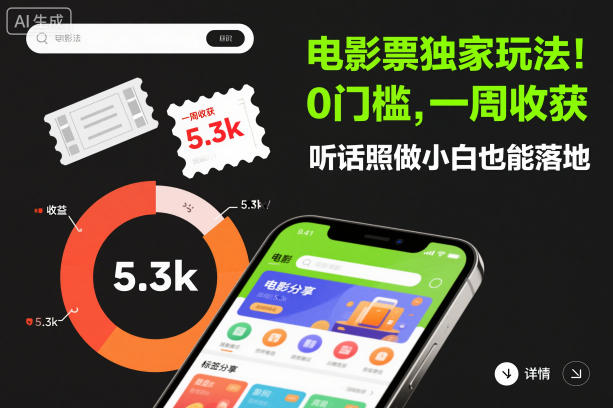 电影票独家玩法！0门槛，一周收获5.3k，听话照做小白也能落地【揭秘】-禾谷轻创网