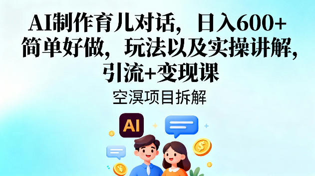 AI制作育儿对话，日入6张+，简单好做，玩法以及实操讲解，引流+变现课-禾谷轻创网
