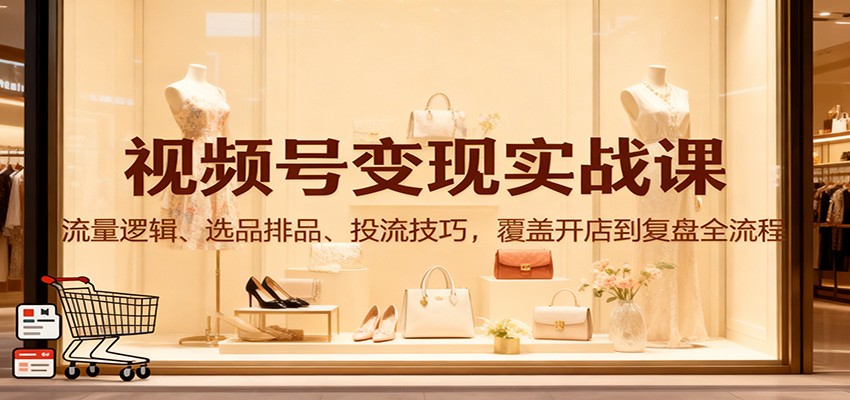 视频号变现实战课：流量逻辑、选品排品、投流技巧，覆盖开店到复盘全流程-禾谷轻创网