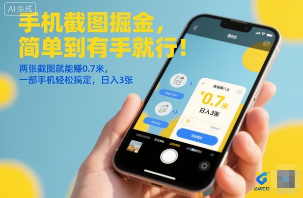 手机截图掘金，简单到有手就行！两张截图就能賺0.7米，一部手机轻松搞定，日入3张【揭秘】-禾谷轻创网