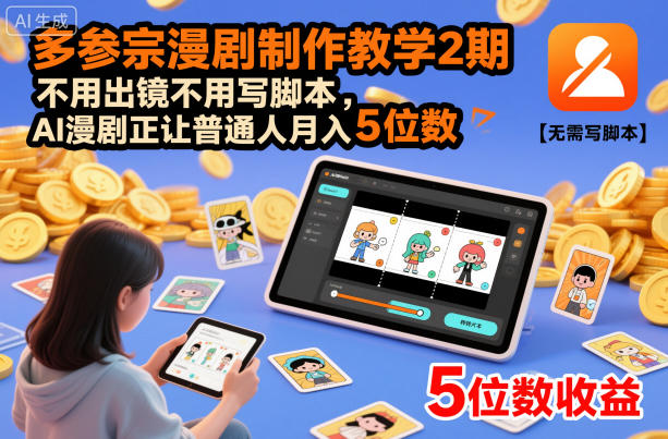 多参宗漫剧制作教学2期，不用出镜不用写脚本，AI漫剧正让普通人月入5位数-禾谷轻创网