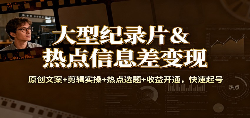 大型纪录片&热点信息差变现：原创文案+剪辑实操+热点选题+收益开通，快速起号-禾谷轻创网