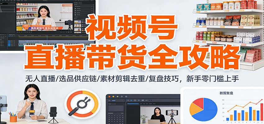 视频号直播带货全攻略：无人直播/选品供应链/素材剪辑去重/复盘技巧，零门槛上手-禾谷轻创网