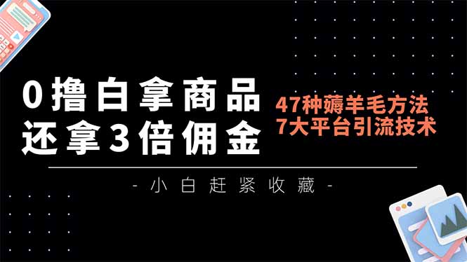 0撸白拿商品，还拿3倍佣金，47种薅羊毛方法，7大平台全方位引流技术教学，精专月入过万-禾谷轻创网