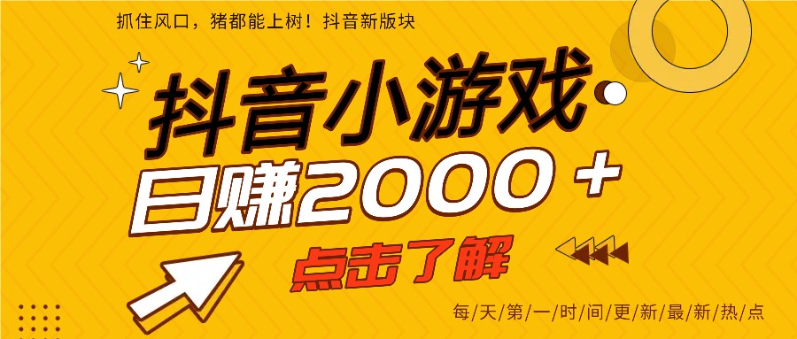 5年爆火的抖音小游戏项目，一部手机日入2000+-禾谷轻创网