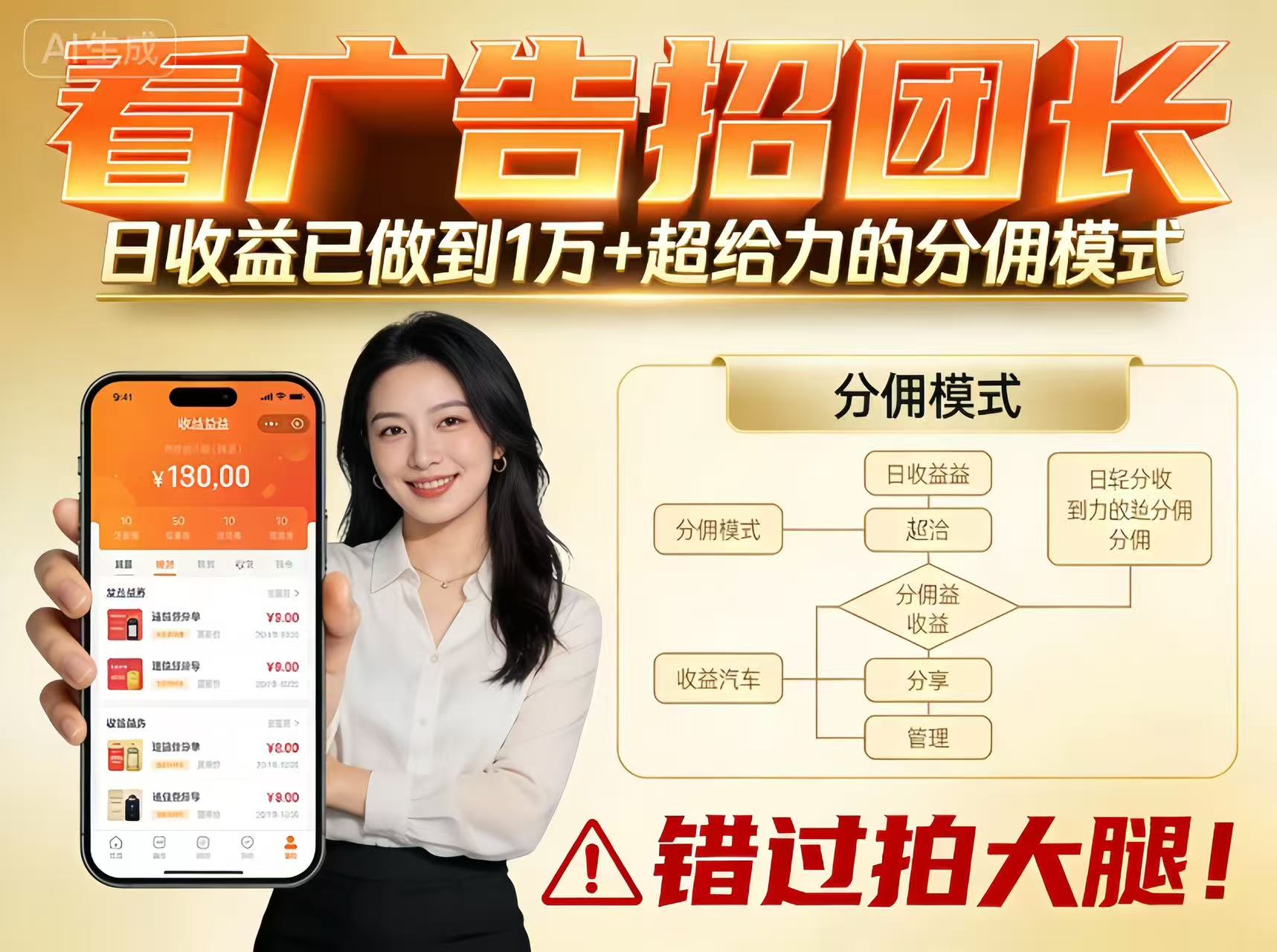 看广告招团长，团队收益已做到日入1万，分佣模式超给力，错过拍大腿-禾谷轻创网