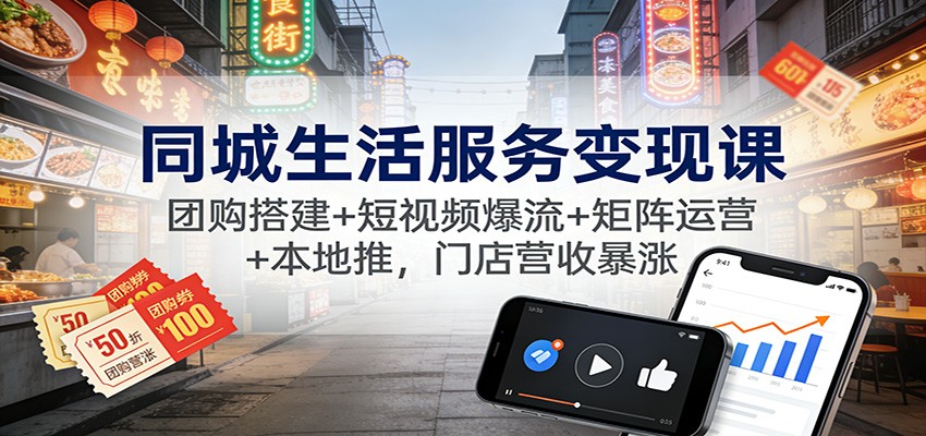 同城生活服务变现课：团购搭建+短视频爆流+矩阵运营+本地推，门店营收暴涨-禾谷轻创网