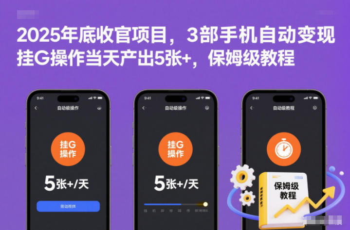 2025年底收官项目，3部手机自动变现，挂G操作当天产出5张+，保姆级教程【揭秘】-禾谷轻创网