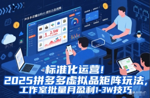 标准化运营！2025拼多多虚拟品矩阵玩法，工作室批量月盈利1-3W技巧【揭秘】-禾谷轻创网
