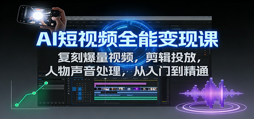 AI短视频全能变现课：复刻爆量视频，剪辑投放，人物声音处理，从入门到精通-禾谷轻创网