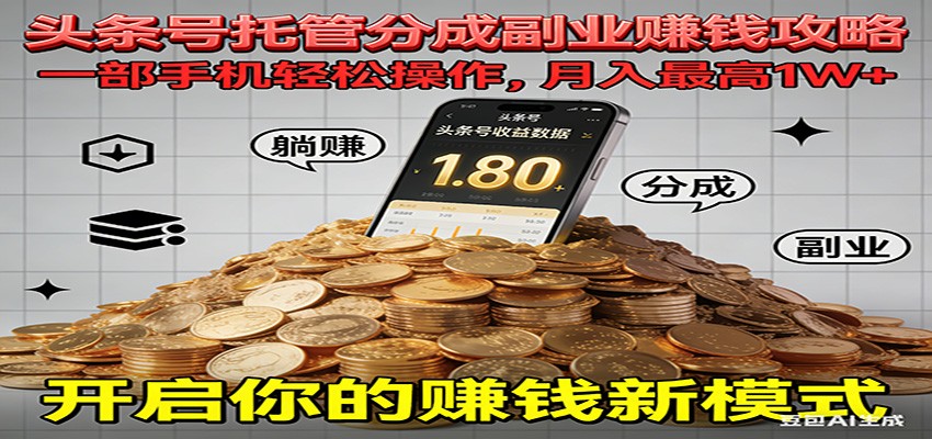 全程托管今日头条，一部手机就可以开干，最高躺赚1W+-禾谷轻创网