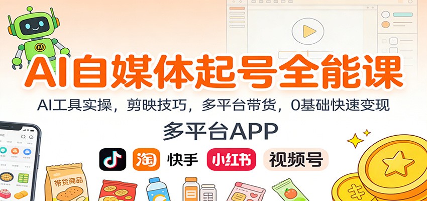 AI自媒体起号全能课：AI工具实操，剪映技巧，多平台带货，0基础快速变现-禾谷轻创网