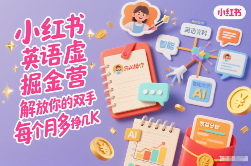 小红书英语虚拟资料掘金营，纯AI操作，解放你的双手，每个月多挣几K-禾谷轻创网