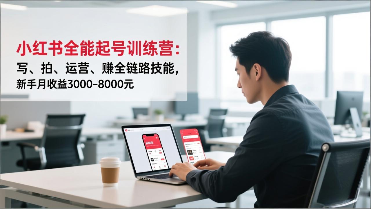 小红书全能起号训练营：写、拍、运营、赚全链路技能，新手月收益3000-8000元-禾谷轻创网