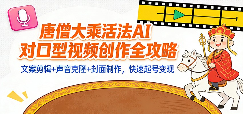 “大乘活法”AI对口型视频创作全攻略：文案剪辑+声音克隆+封面制作，快速起号变现-禾谷轻创网